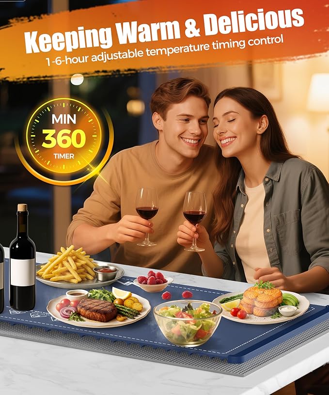 🔥Electric Food Warming Mat – Fast Heating, Portable, with Timer – Perfect for Home & Parties
