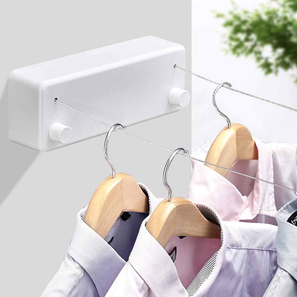 Happywayfar Retractable Clothesline ABS case+Aluminum Dryer with Adjustable Stainless Steel Double Rope String Hotel Style Heavy Duty,Wall Mounted Method, 13.8 Feets