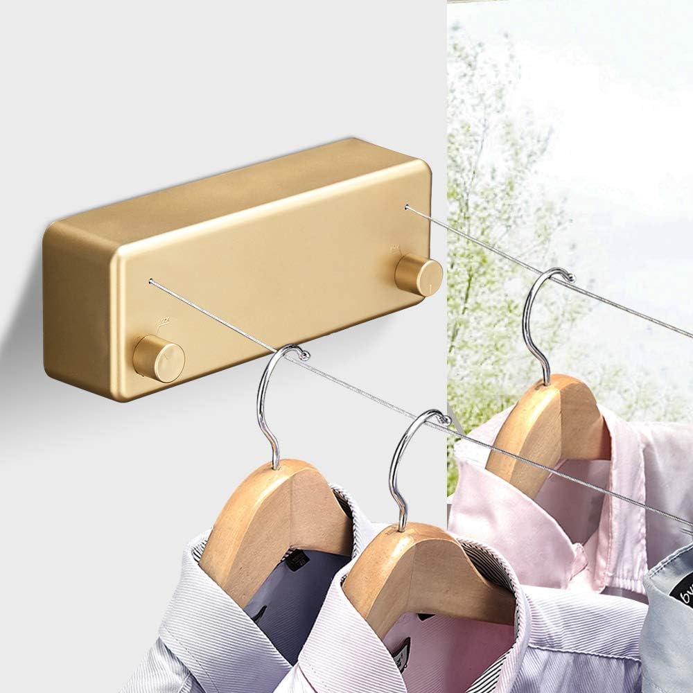 Happywayfar Retractable Clothesline ABS case+Aluminum Dryer with Adjustable Stainless Steel Double Rope String Hotel Style Heavy Duty,Wall Mounted Method, 13.8 Feets