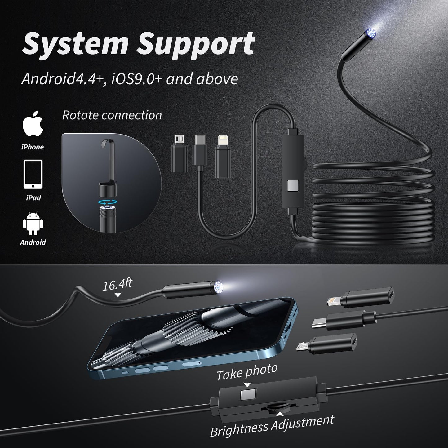 π Plug-and-Play Endoscope Camera β Compatible with Android & iPhone & ipad for Direct Connection