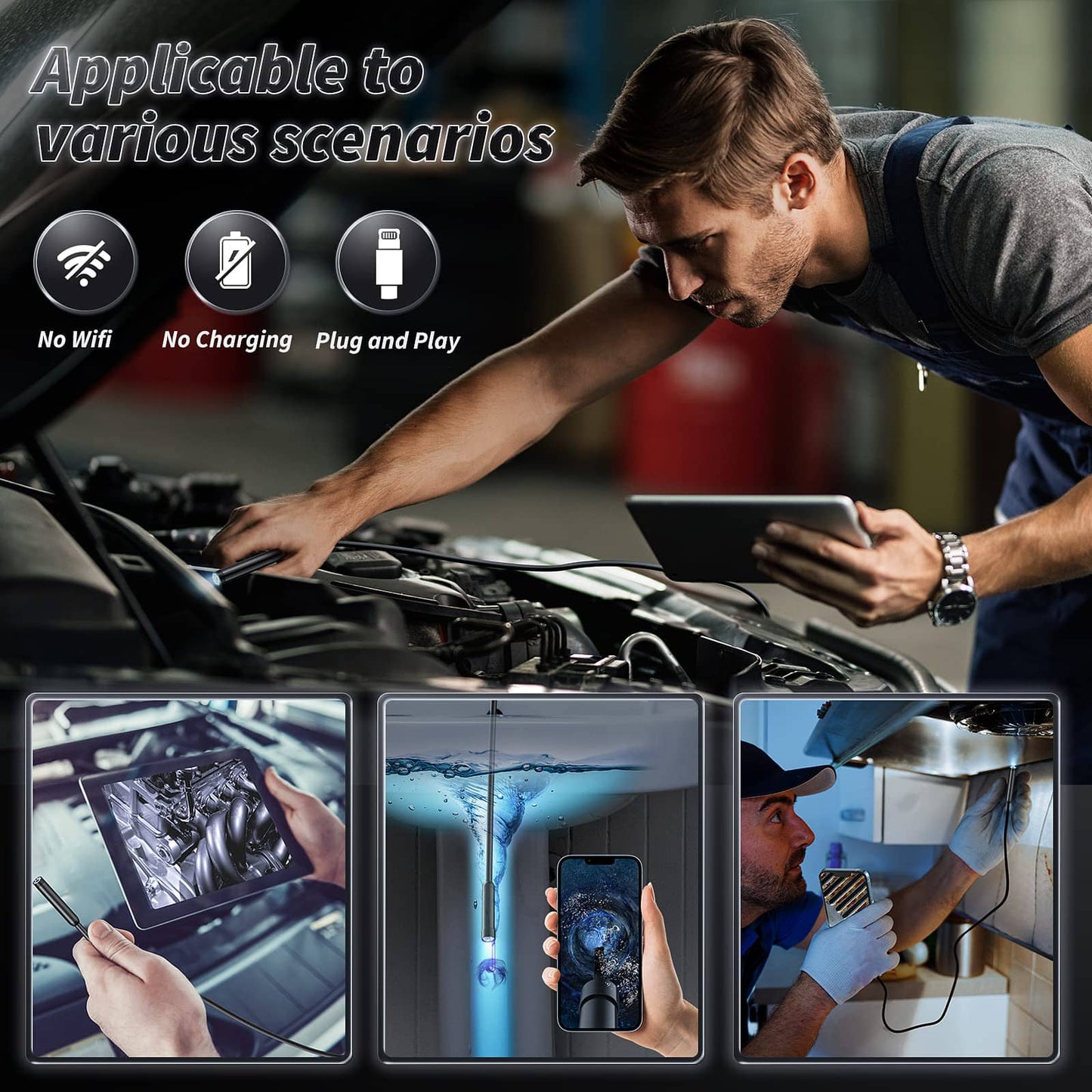π Plug-and-Play Endoscope Camera β Compatible with Android & iPhone & ipad for Direct Connection