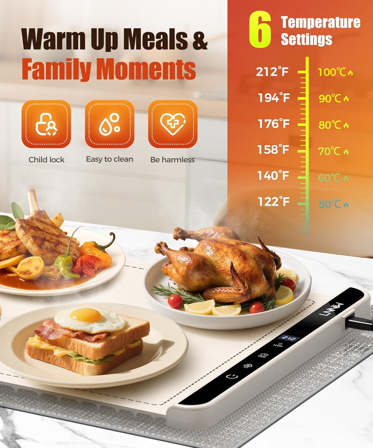 🔥Electric Food Warming Mat – Fast Heating, Portable, with Timer – Perfect for Home & Parties
