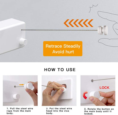 Happywayfar Retractable Clothesline ABS case+Aluminum Dryer with Adjustable Stainless Steel Double Rope String Hotel Style Heavy Duty,Wall Mounted Method, 13.8 Feets