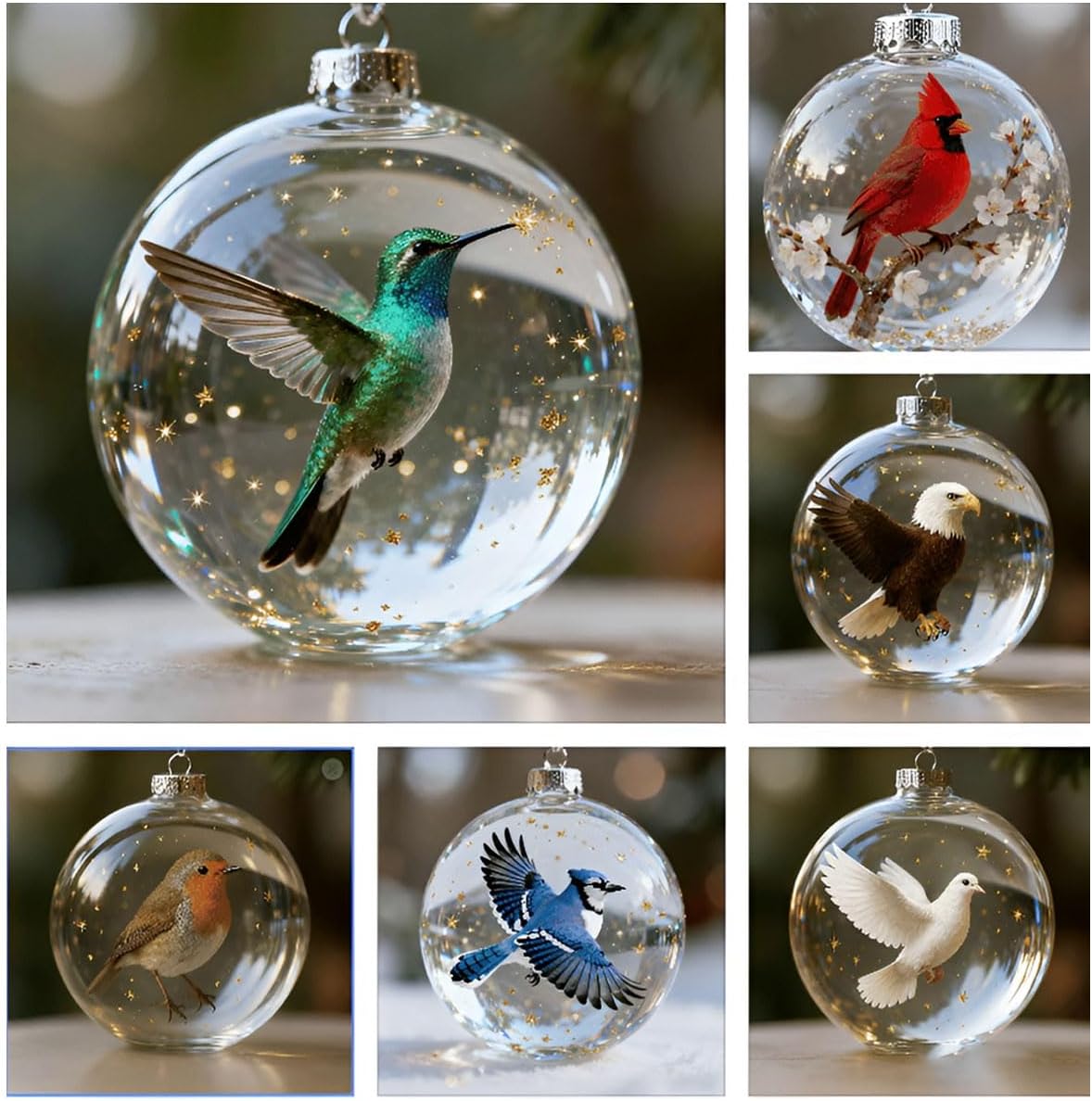 ✨Nature’s Birds Crystal Glass Ornament Set – Hummingbird & Cardinal Christmas Decor 🎄 Special First Order Discount!