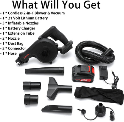 【🔥Big Sale🔥】Mini Hair Dryer Black, 2 in 1 Cordless Small Hair Dryer with 21v Lithium Battery, for Airing, Blowing Leaves, Removing Dust and Small Debris, Cars, Computer Hosts, Hard-to-Clean Corners