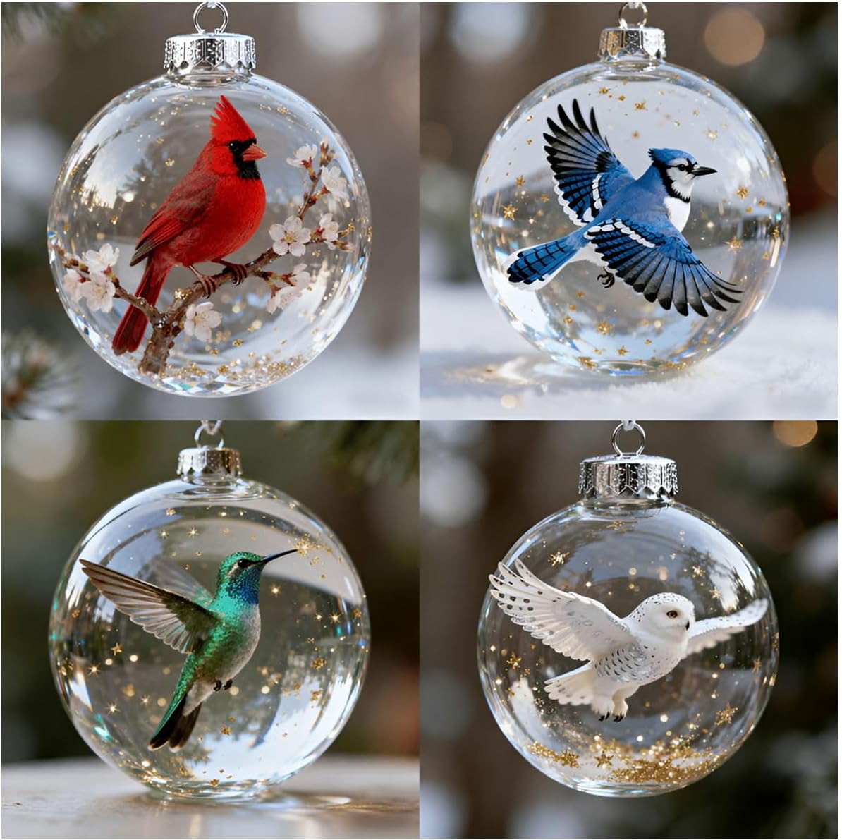 ✨Nature’s Birds Crystal Glass Ornament Set – Hummingbird & Cardinal Christmas Decor 🎄 Special First Order Discount!