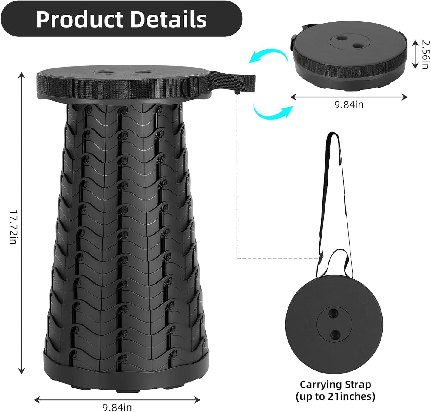 【🔥Big Sale🔥】Collapsible Folding Stool – Upgraded Portable Chair 400lbs, Camping, Fishing, Hiking with Carry Strap