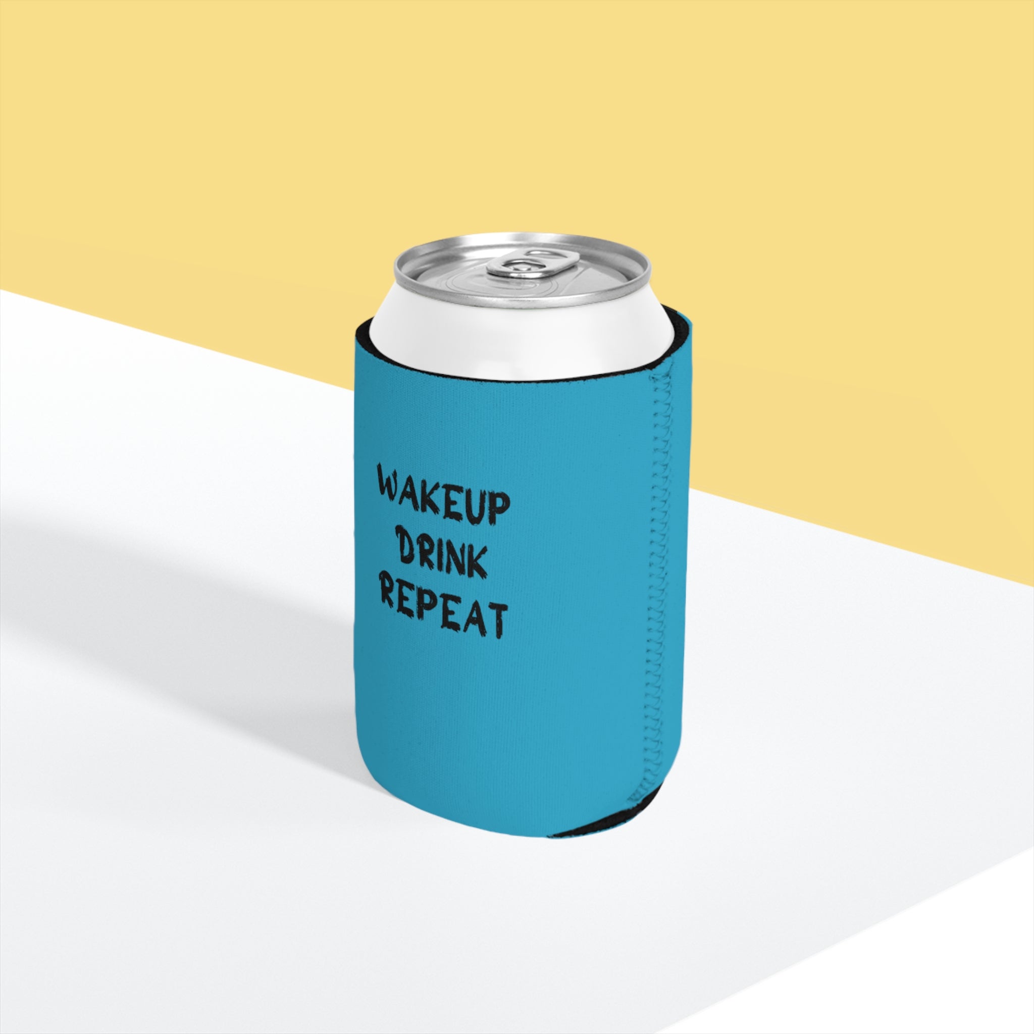Wake up, Drink Repeat! Can Cooler Sleeve